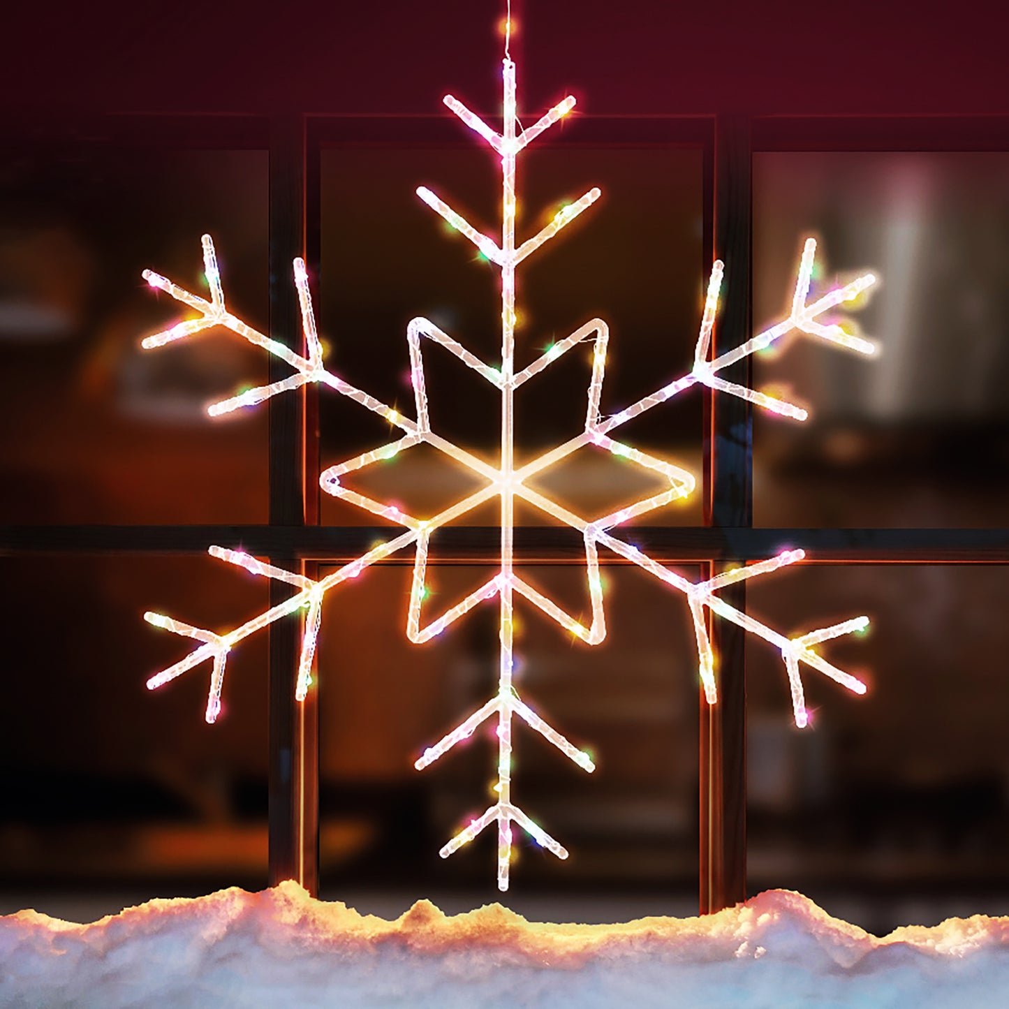 Dawsons Living Christmas Snowflake  Window/Wall Decoration with LED Lights - Cool White, Warm White and Multi-Coloured - Indoor and Outdoor