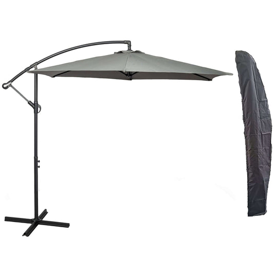 GardenCo 3m Cantilever Banana Hanging Parasol with Crank Handle & Cover - Colour: Grey