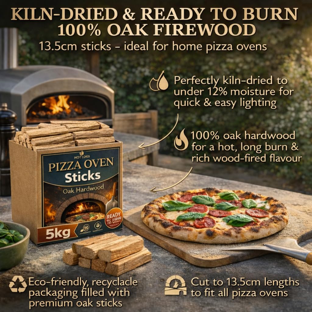 5kg Premium Oak Wood Pizza Sticks Ready to Burn Fire Kindling for Small Pizza Ovens - High Heat 13.5cm Outdoor Kiln Dried Hardwood for Garden and Patio