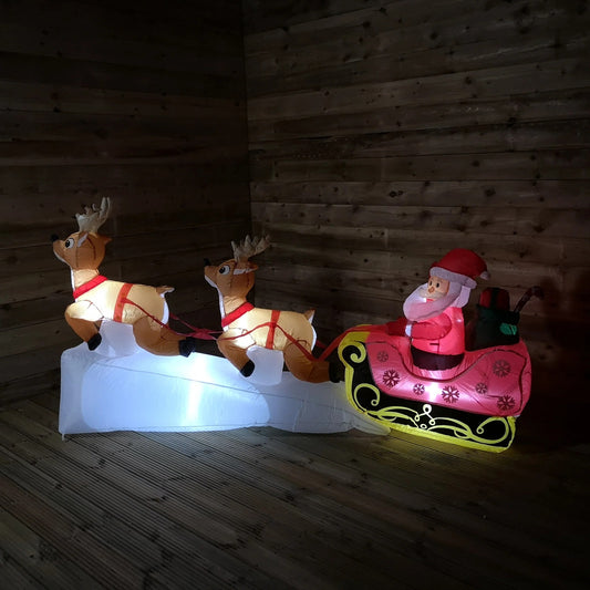 Inflatable Santa & Sleigh 2.4M Christmas Large Outdoor/Indoor Father Xmas Decoration LED Light-up Garden/Roof Decoration