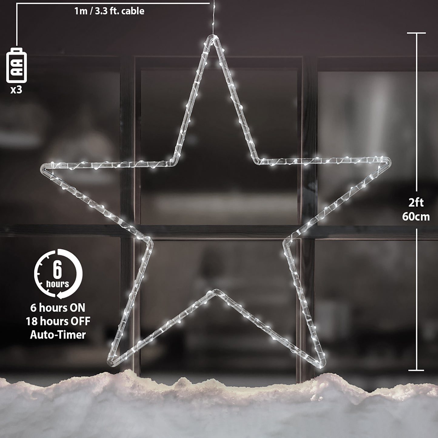 Dawsons Living Christmas Star Window/Wall Decoration with LED Lights - Cool White, Warm White and Multi-Coloured - Indoor and Outdoor