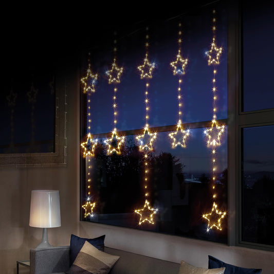 Christmas Star String Curtain Lights Window Decoration with 312 LEDs - Warm White Indoor Premier 1.3 x 1.2m Static or Flashing