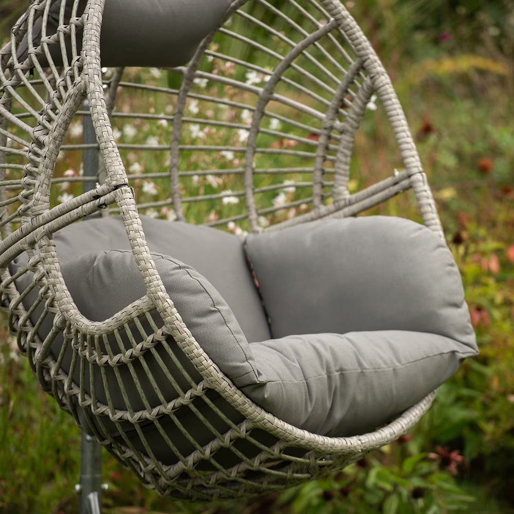 Grey Vienna Hanging Double Rattan Egg Swing Chair Hammock