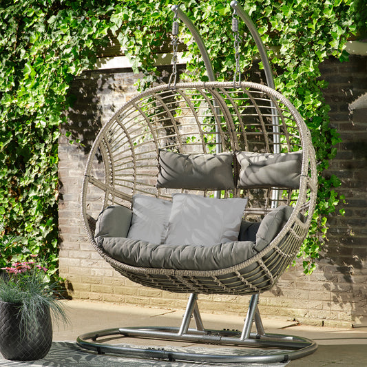 Vienna Hanging Double Rattan Egg Swing Chair Hammock - Colour: Grey