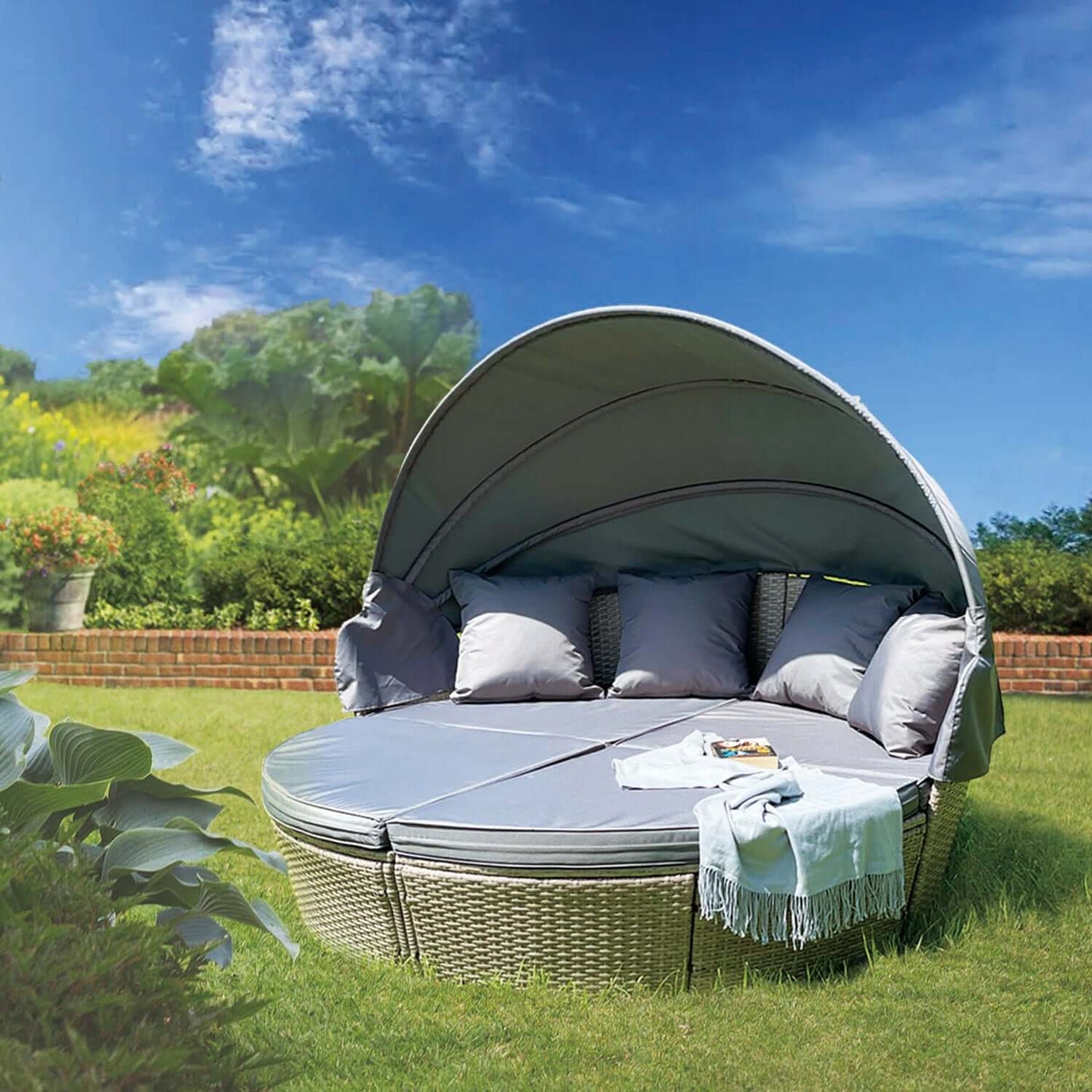 Grey Adjustable Outdoor Rattan Garden Day Bed
