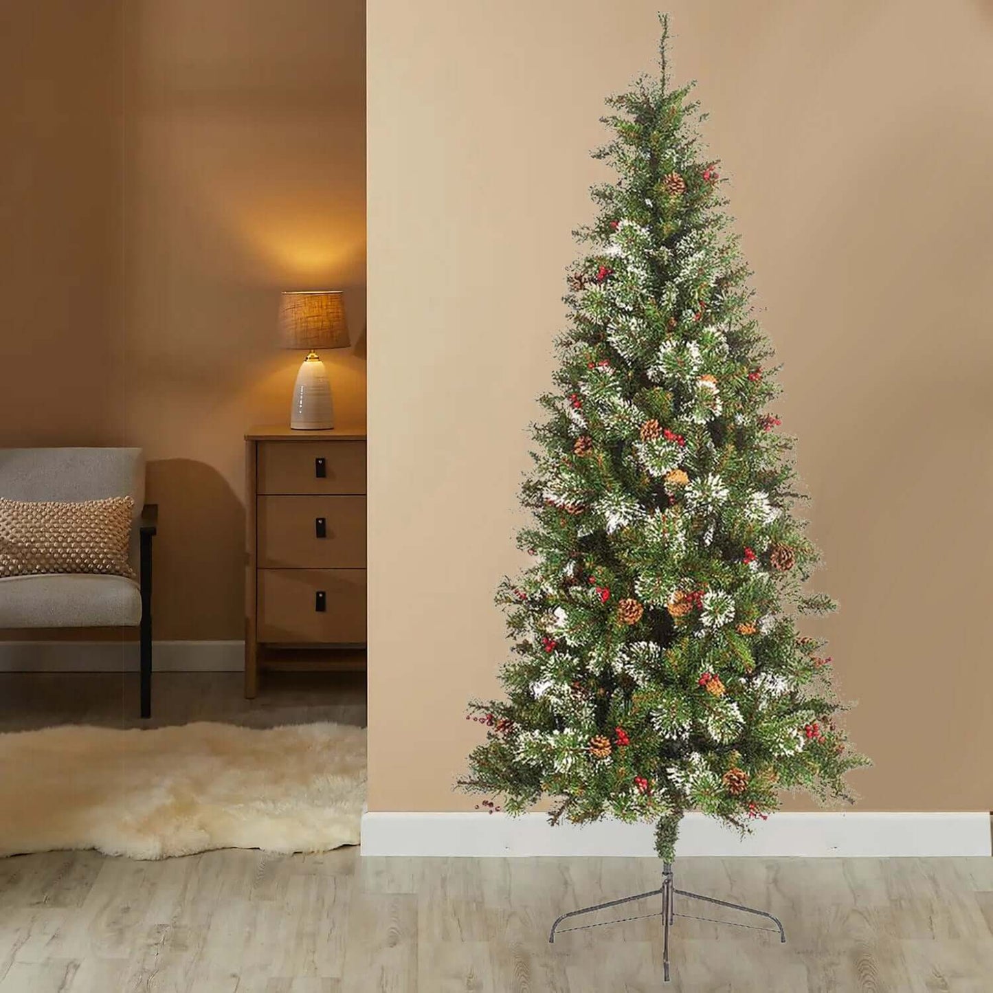 5/6/7Ft. Christmas Tree with Pinecones and Berries - Part Decorated Artificial Tree - Metal Floor Stand