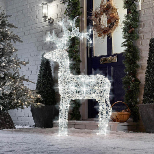 3D LED Pre-Lit Christmas Reindeer - 70cm with Sleigh or 90cm, 120cm in Warm or Cool White Lights