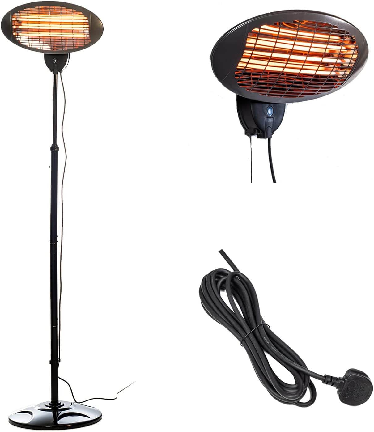2000W Electric Outdoor Patio Heater Freestanding or Wall Fitted. Grey 2KW