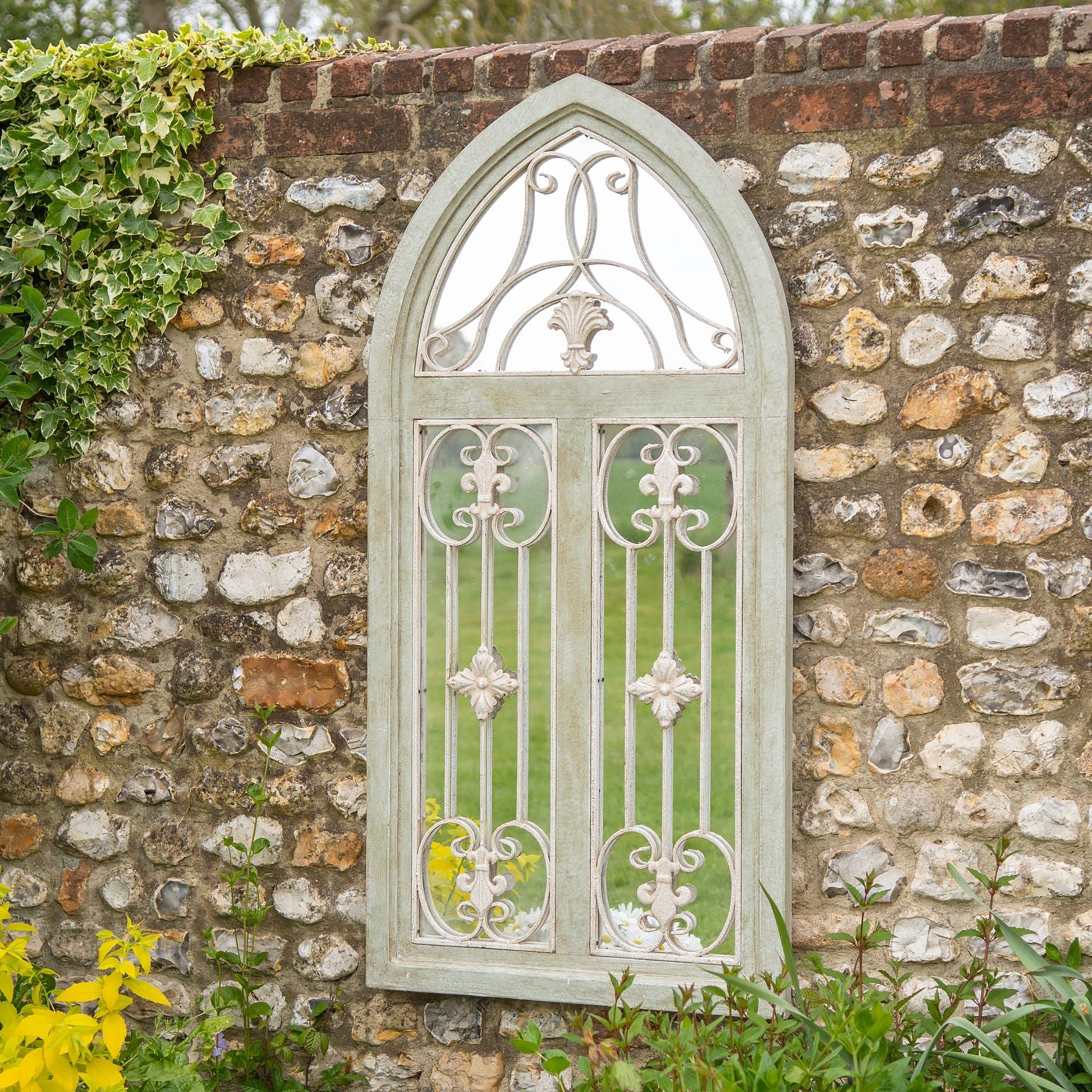 Large Arched Garden Wall Mirror - Orleans Green