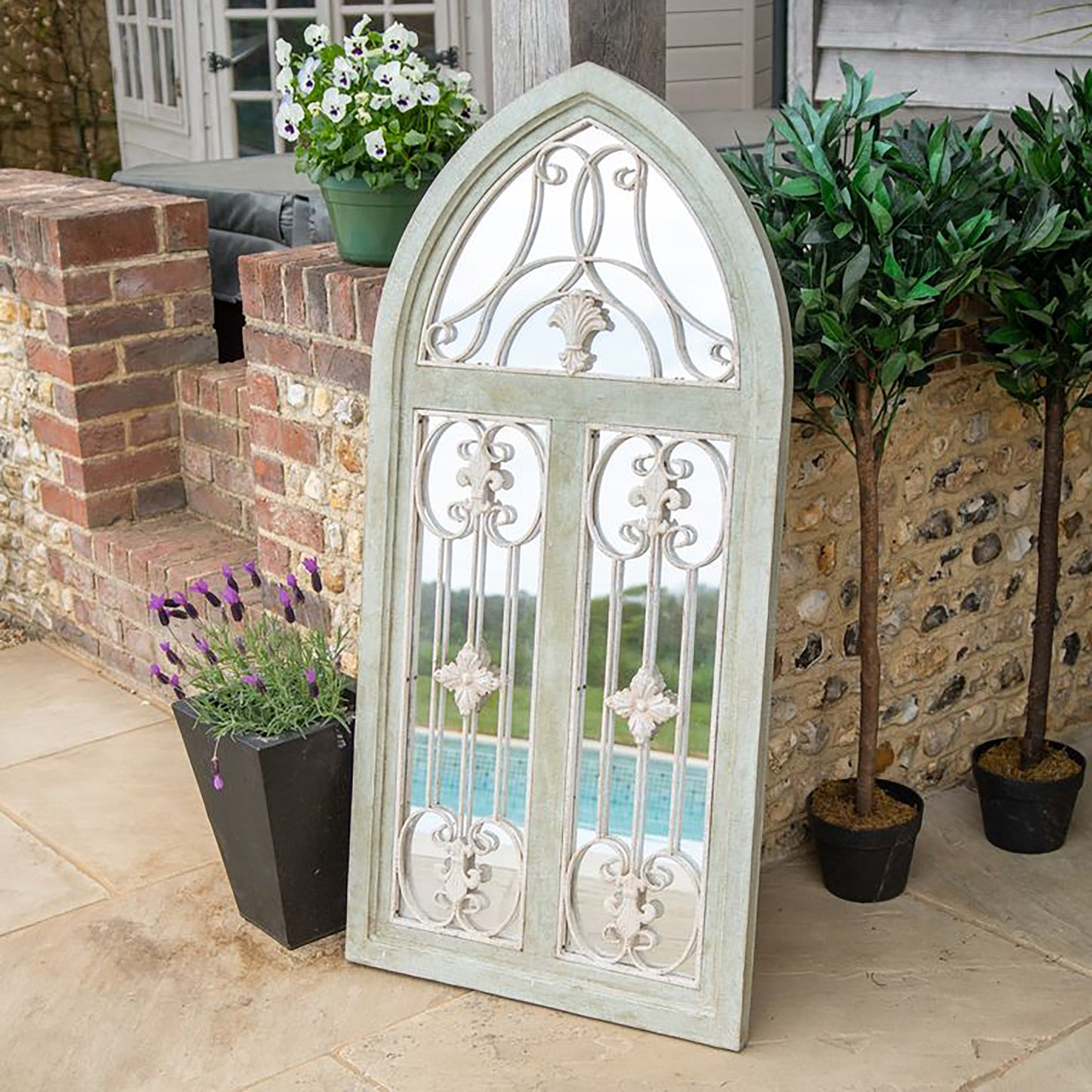 Large Arched Garden Wall Mirror - Orleans Green