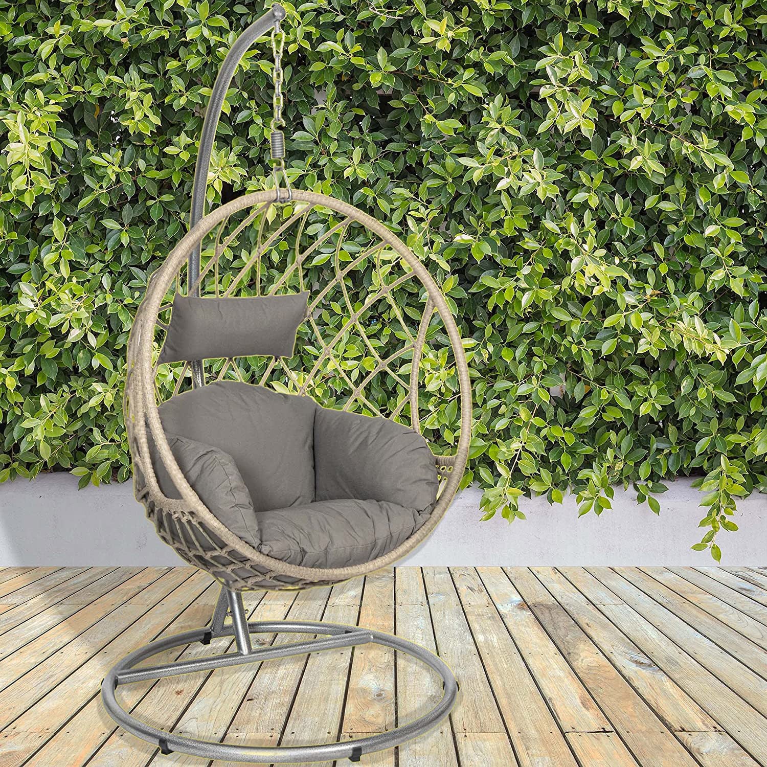 Grey GardenCo Milan Hanging Rattan Swing Weave Egg Chair