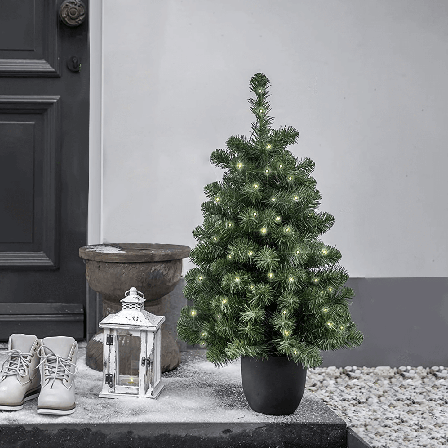 3ft (90cm) Pre-lit Mini Doorstep Christmas Tree with 50 Warm White or Multicolour LEDs