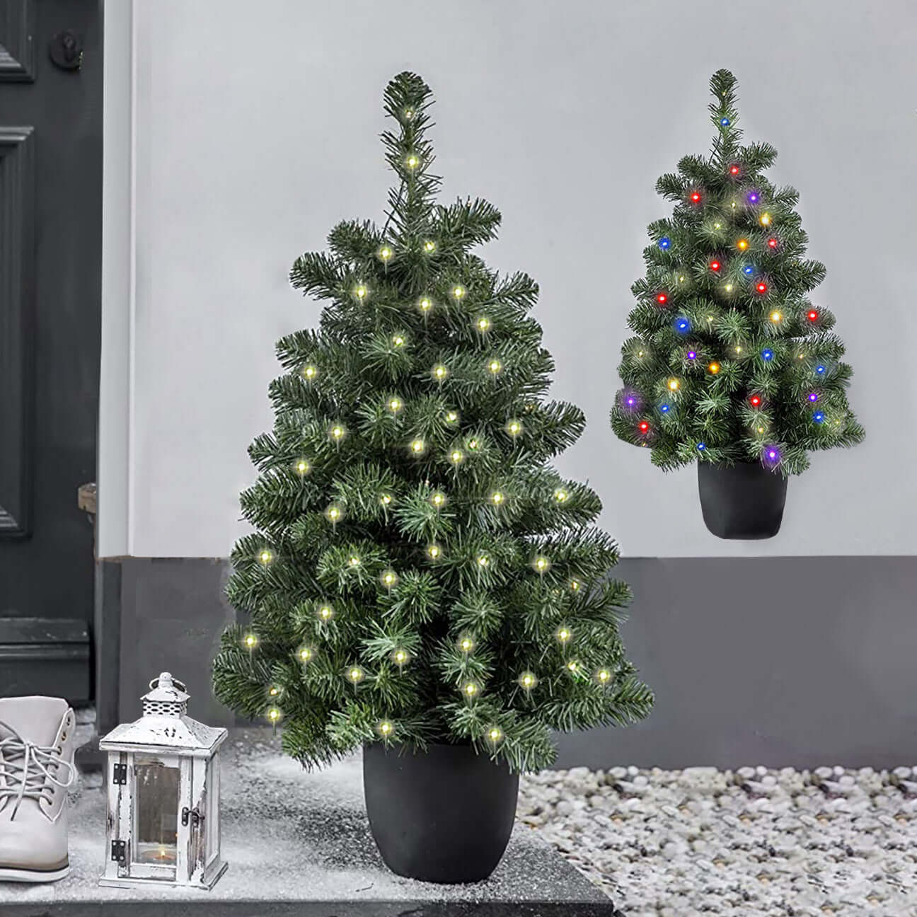 3ft (90cm) Pre-lit Mini Doorstep Christmas Tree with 50 Warm White or Multicolour LEDs